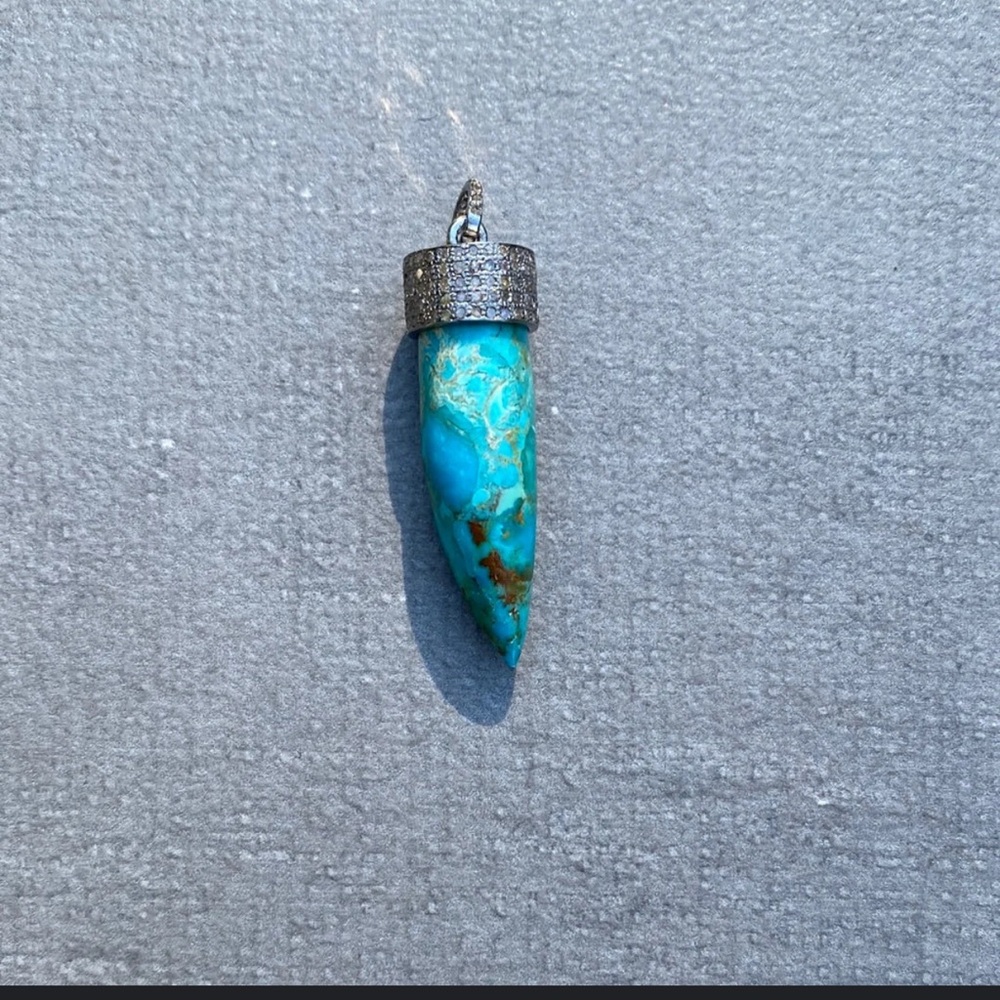 Turquoise horn with pave diamond cap